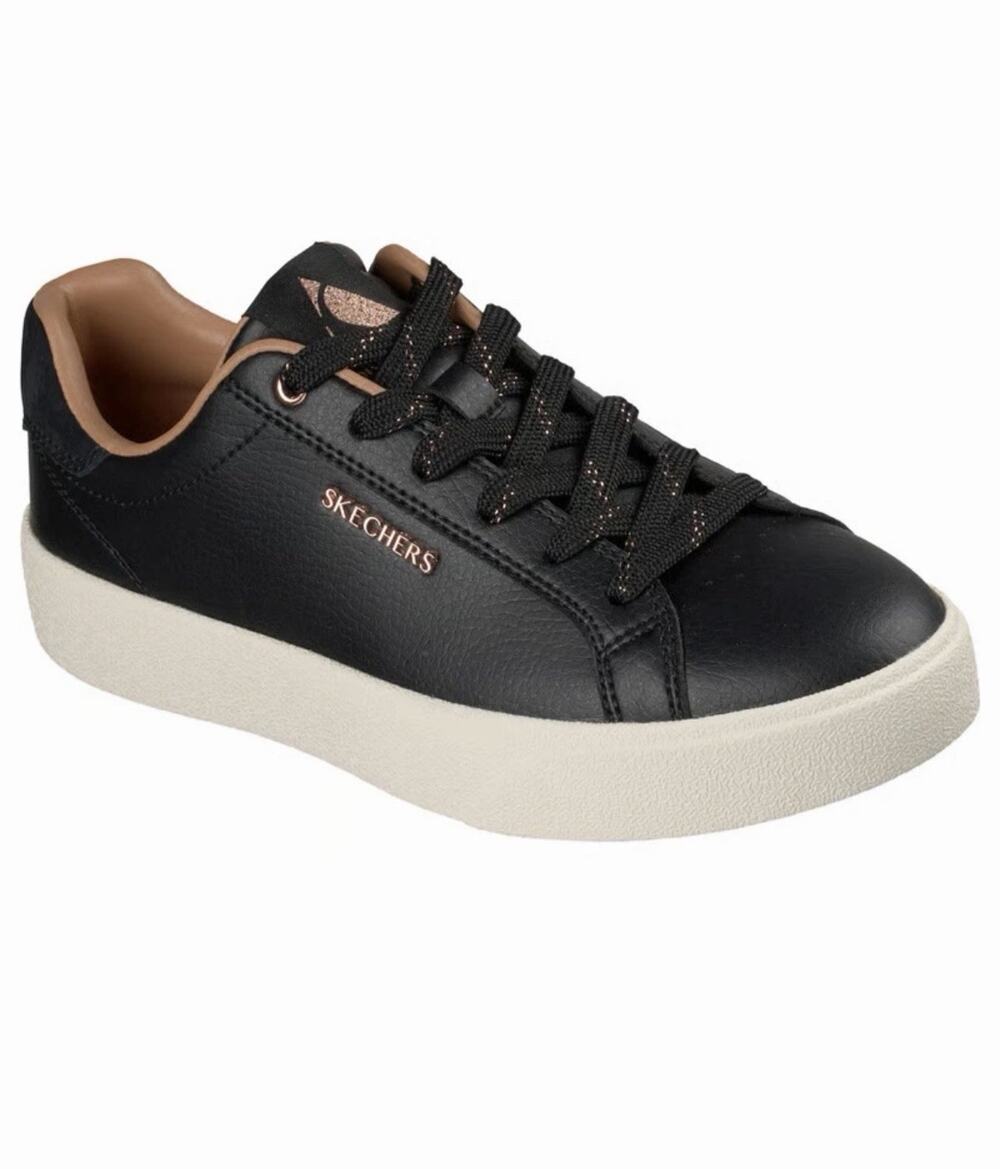 SKECHERS BELMONT ALLURING CHARM BLACK LEATHER SNEAKERS SHOES WOMEN SZ 8 NWT